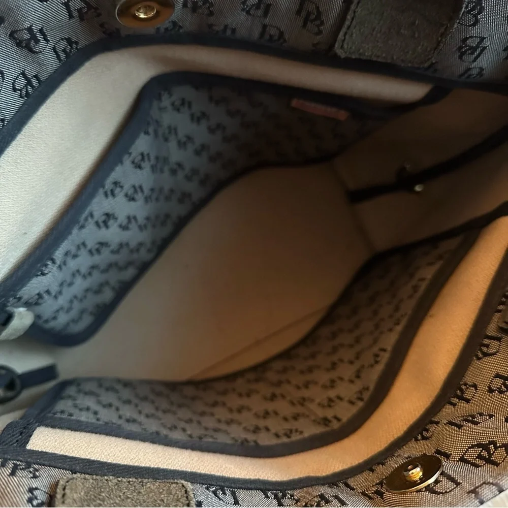 Y2K Vintage Dooney & Bourke Grey Black Monogram Handbag Canvas Shoulder Bag Tote